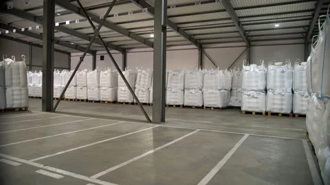 Corn bags in agricultural storage warehouse